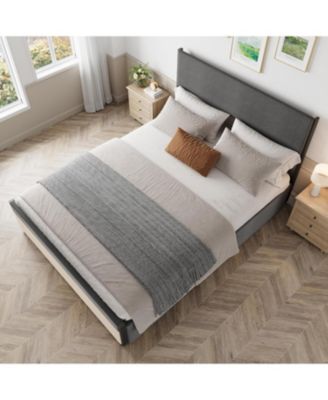 Platform Bed Frame Upholstered Headboard with 2 Large Drawers Metal Slats No Noise No Box Spring Easy Assembly