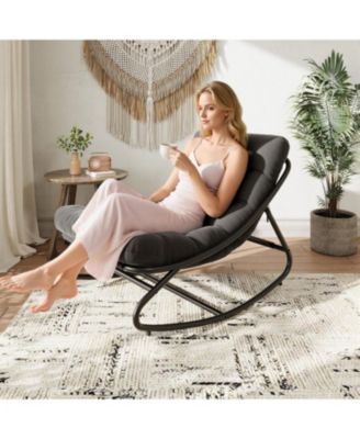 Oversized Papasan Rocking Chair, E-Coated Iron Egg-Shaped Recliner, Cushion, 450 lbs Capacity, Outdoor/Indoor, Easy Assembly