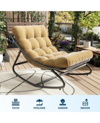Oversized Papasan Rocking Chair, E-Coated Iron Egg Recliner, Cushion, 450 lbs Capacity, Indoor/Outdoor Lounge