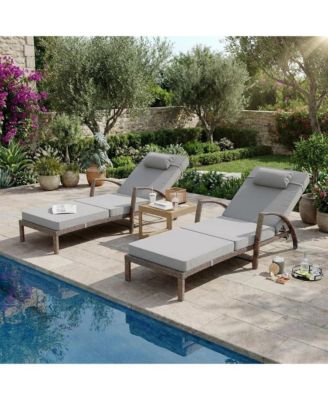 Set of 2 Outdoor Wicker Chaise Lounge Chairs with Cushions, Wheels, 5-Position Adjustable, Patio Poolside or Beach Use