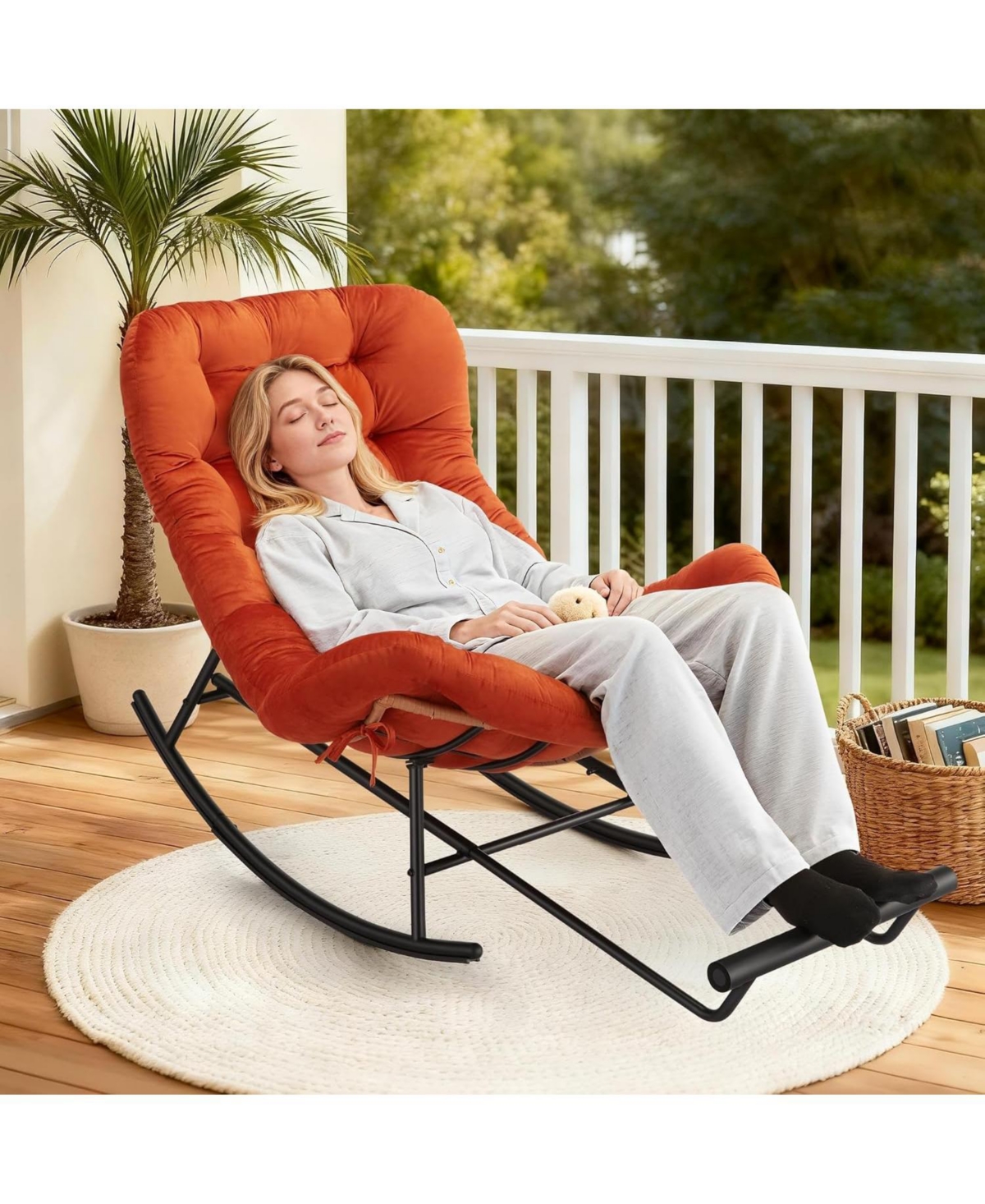gaomon Oversized Patio Rocking Chair, 400lb Heavy Duty with Thick Cushion, Manual Recliner, Extra Wide, Outdoor/Indoor Use