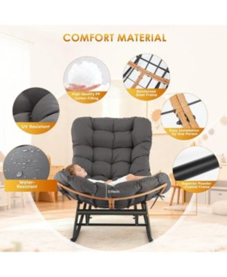 2-Pack Papasan Rocking Chair with Footrest, Oversized Rattan Chair with Removable Cushion and Metal Frame, For Patio and Indoor