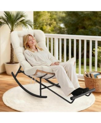 2-Pack Papasan Rocking Chair with Footrest, Oversized Rattan Chair with Removable Cushion and Metal Frame, For Patio and Indoor