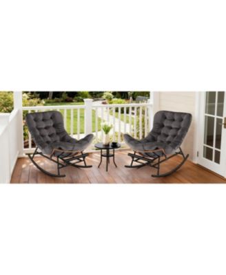 2-Pack Papasan Rocking Chair with Footrest, Oversized Rattan Chair with Removable Cushion and Metal Frame, For Patio and Indoor
