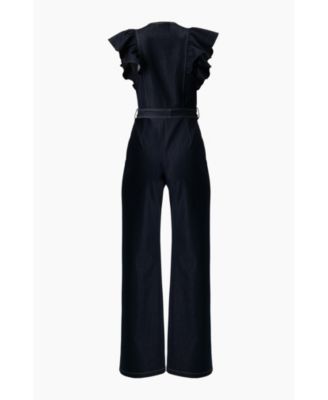 Women's V-Neck Denim Like Wide-Leg Jumpsuit