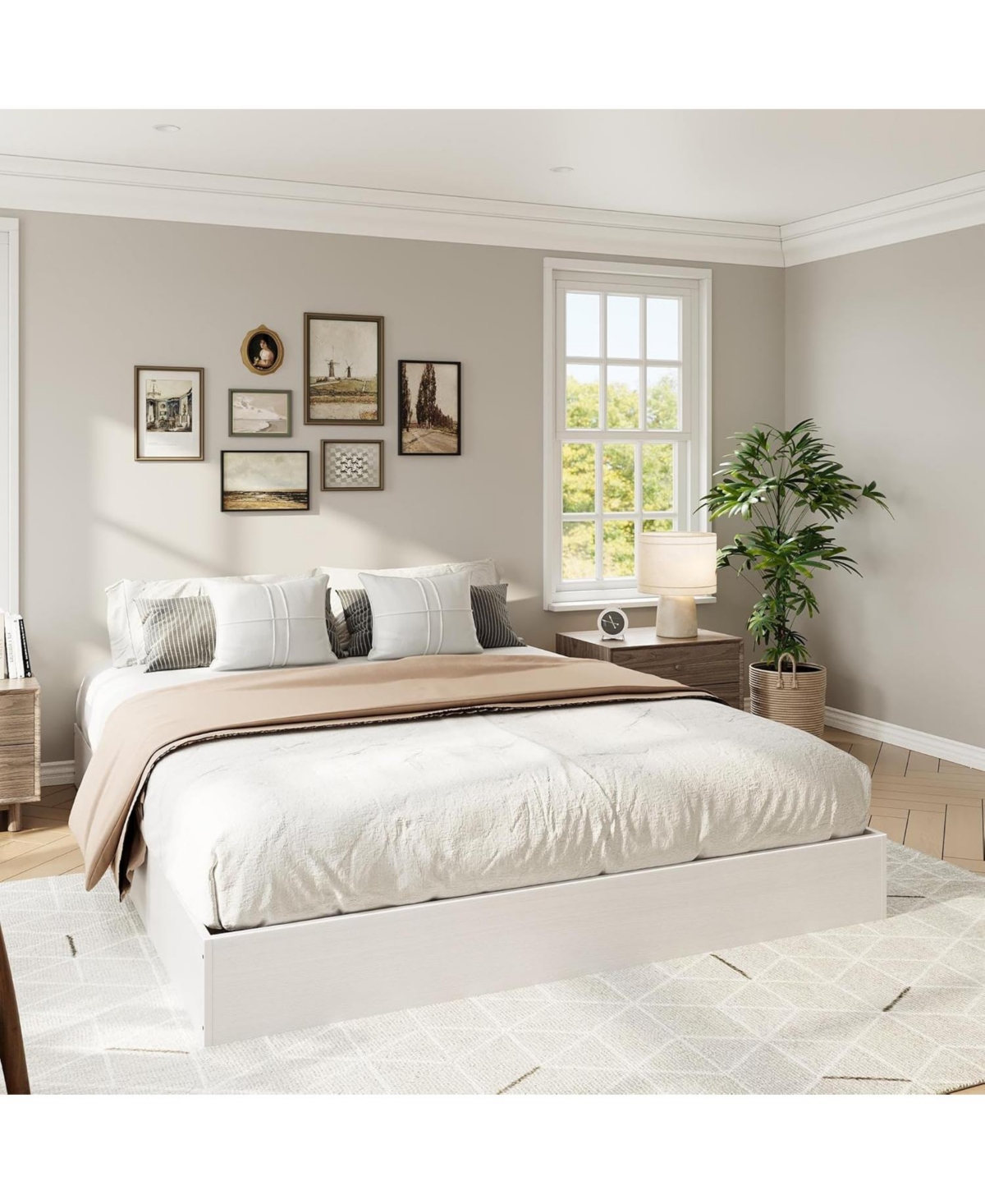 gaomon Wood Platform Bed Frame, Wooden Frame Without Headboard, Slat Support, No Box Spring Needed