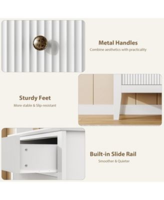 Fluted 3 Drawers Dresser Set of 2, Wide Wood Chest of Drawers, Dresser Chest of Drawers Organizer with Metal Legs and Anti-Tipping