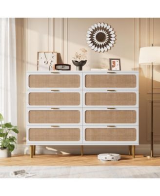 Rattan 8-Drawer Dresser, Tall Modern Closet with Deep Storage for Bedroom