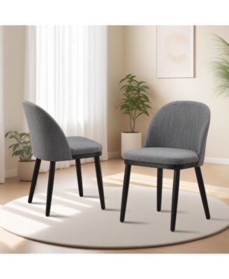 Set of 2 Modern Fabric Upholstered Dining Chairs with Curved Back and Wood Legs