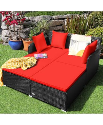 Rattan Patio Daybed Loveseat Sofa Yard Outdoor w/ Cushions Pillows