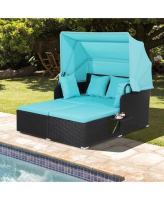 Patio Hand-Woven PE Wicker Daybed Outdoor Loveseat Sofa Set w/ Cushions