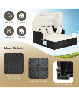 Patio Hand-Woven PE Wicker Daybed Outdoor Loveseat Sofa Set w/  Cushions