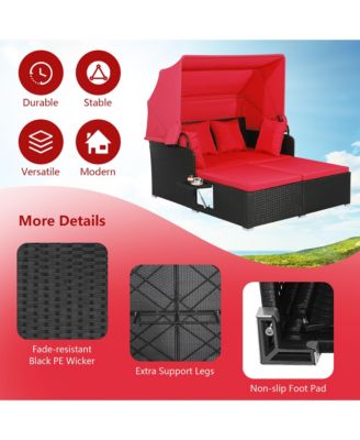 Patio Hand-Woven PE Wicker Daybed Outdoor Loveseat Sofa Set w/ Cushions