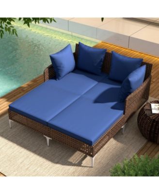 Outdoor Rattan Double Daybed Wicker Chaise Lounge