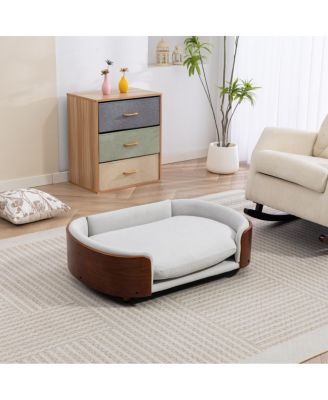 Dog Sofa Bed with Velvet Cushion and Wood Legs