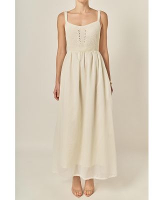 Women's Mixed Media Sleeveless Midi Dress