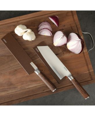 14 Piece Full Tang Forged Dark Pakka Wood Knife Set with High Carbon German Steel and Protective Sheaths.