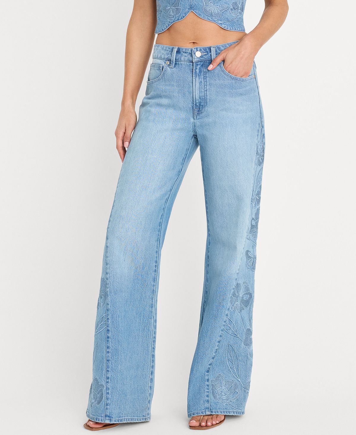Good American Women's Dolly Joleans High-Rise Wide-Leg Embroidered Jeans view 3 — MAYCSS fashion products