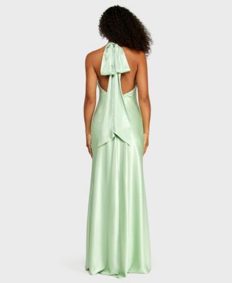 Juniors' Halter Back Neck Drape Tie Gown