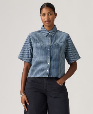 Women's Short-Sleeve Cropped-Fit Denim Shirt