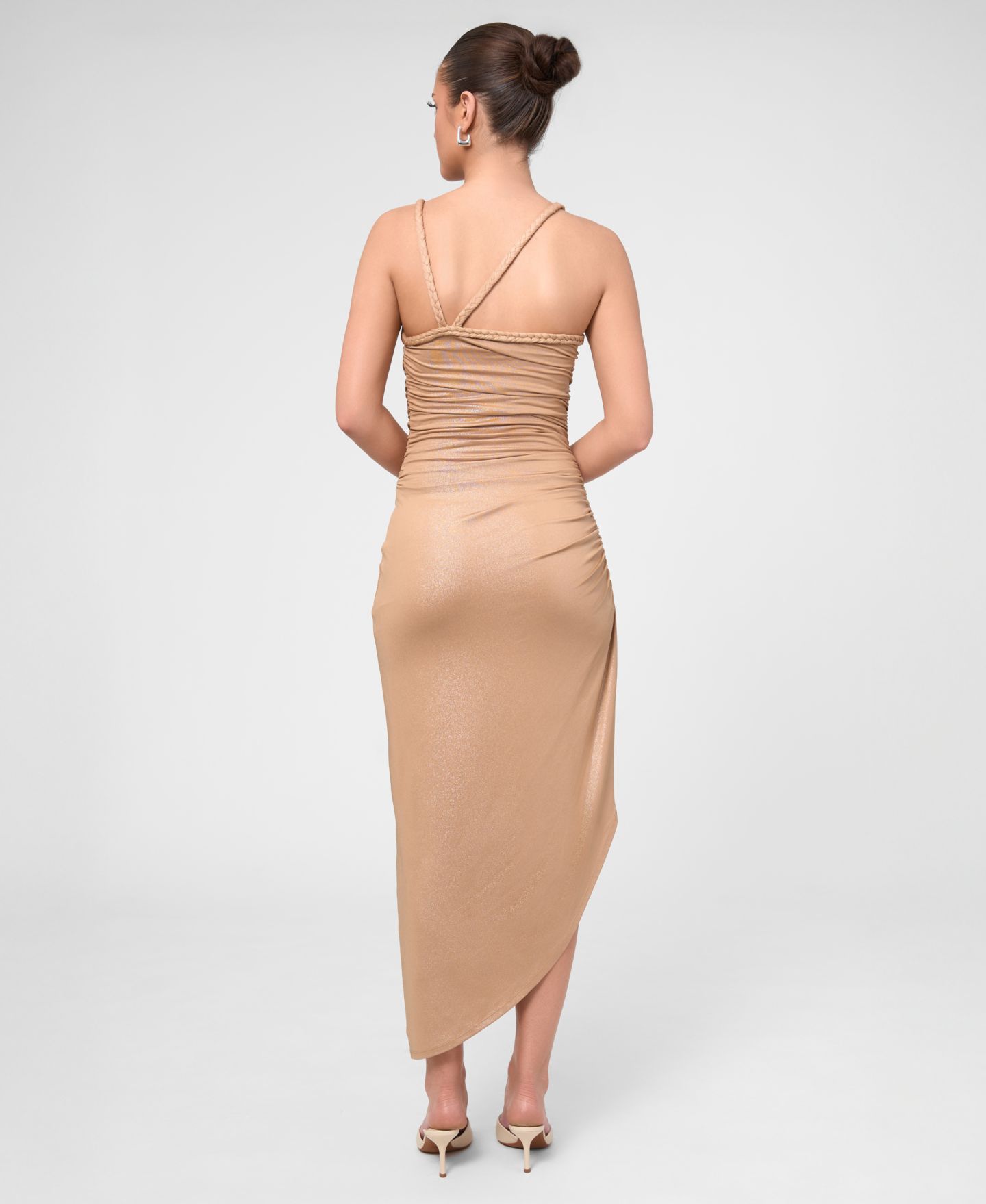 Женское платье RACHEL Rachel Roy Metallic Ruched Midi, цвет: Светло-бежевый телесный — фото 3