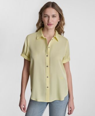 Petite Chambray Rolled Short-Sleeve Button-Up Shirt