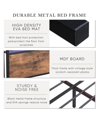 LED Light Bed Frame with Storage Headboard Charging Station and Two Under Bed Drawers Metal Slat Support