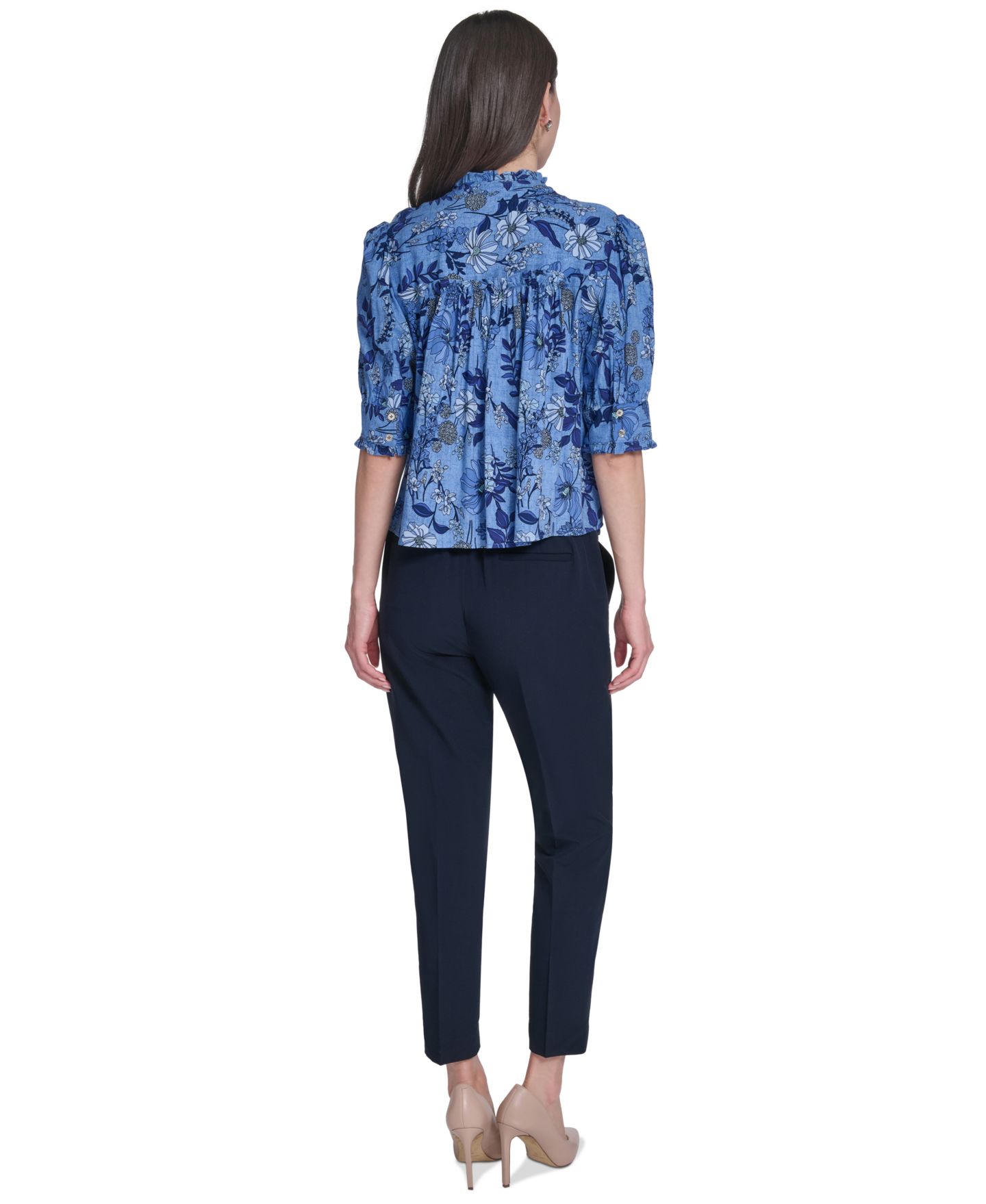 Женская блузка Tommy Hilfiger Floral Print Elbow-Sleeve Blouse, цвет: Синий разноцветный — фото 6