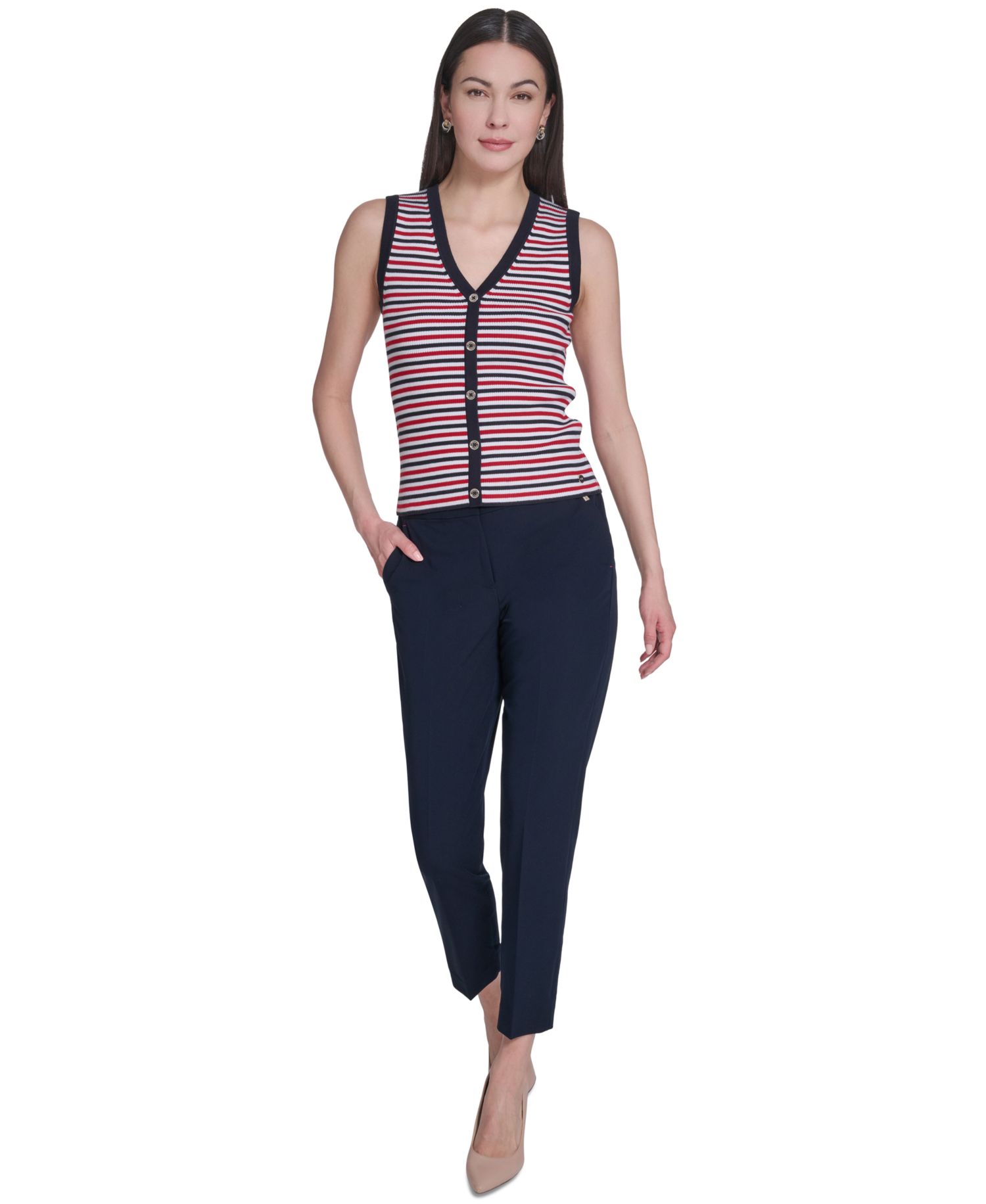 Women's V-Neck Striped Sweater