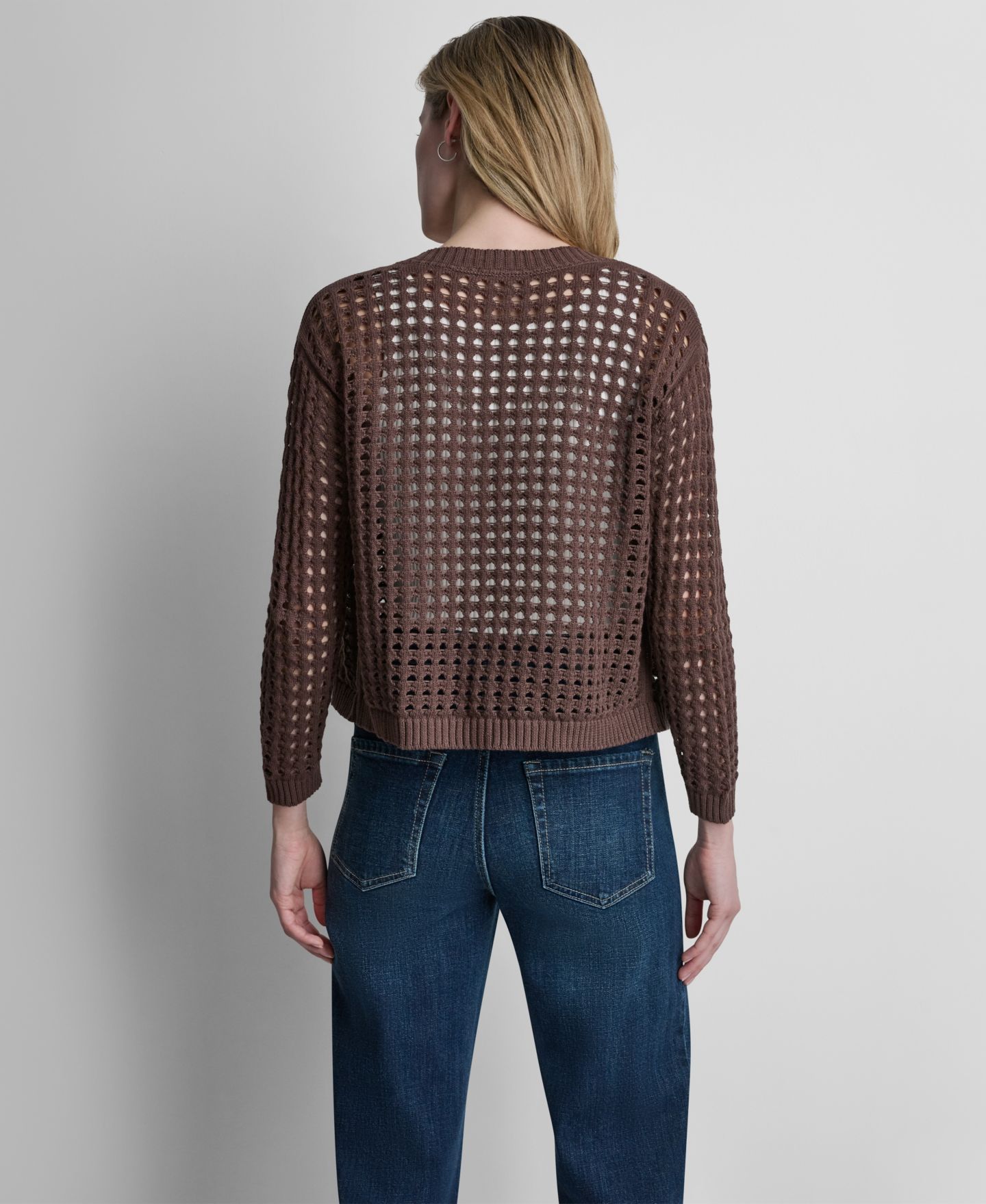 Женский кардиган DKNY Jeans Open-Stitch Drop-Shoulder Cardigan, цвет: Каштановый — фото 6