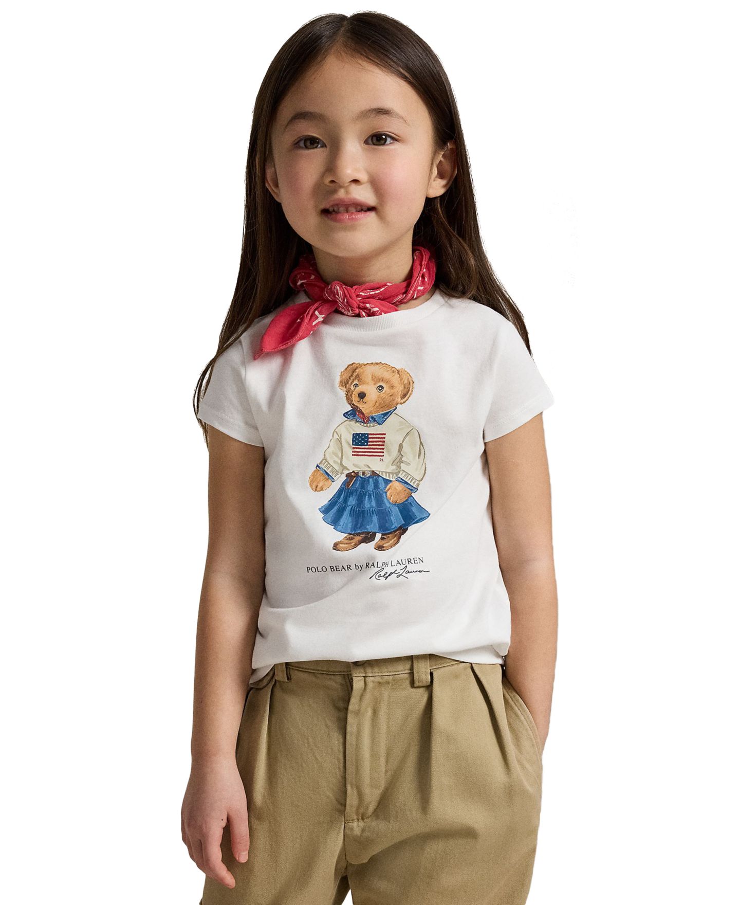 Футболка Polo Ralph Lauren Polo Bear Printed Short-Sleeve T-Shirt для девочек, цвет: Белый — фото 1