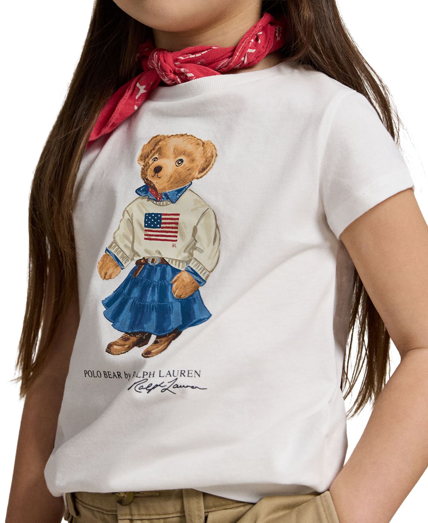 Футболка Polo Ralph Lauren Polo Bear Printed Short-Sleeve T-Shirt для девочек, цвет: Белый — фото 3