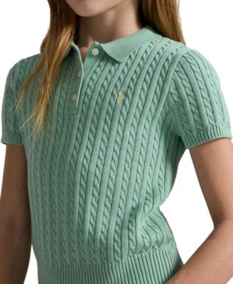 Girls' 7-16 Mini-Cable Polo Sweater
