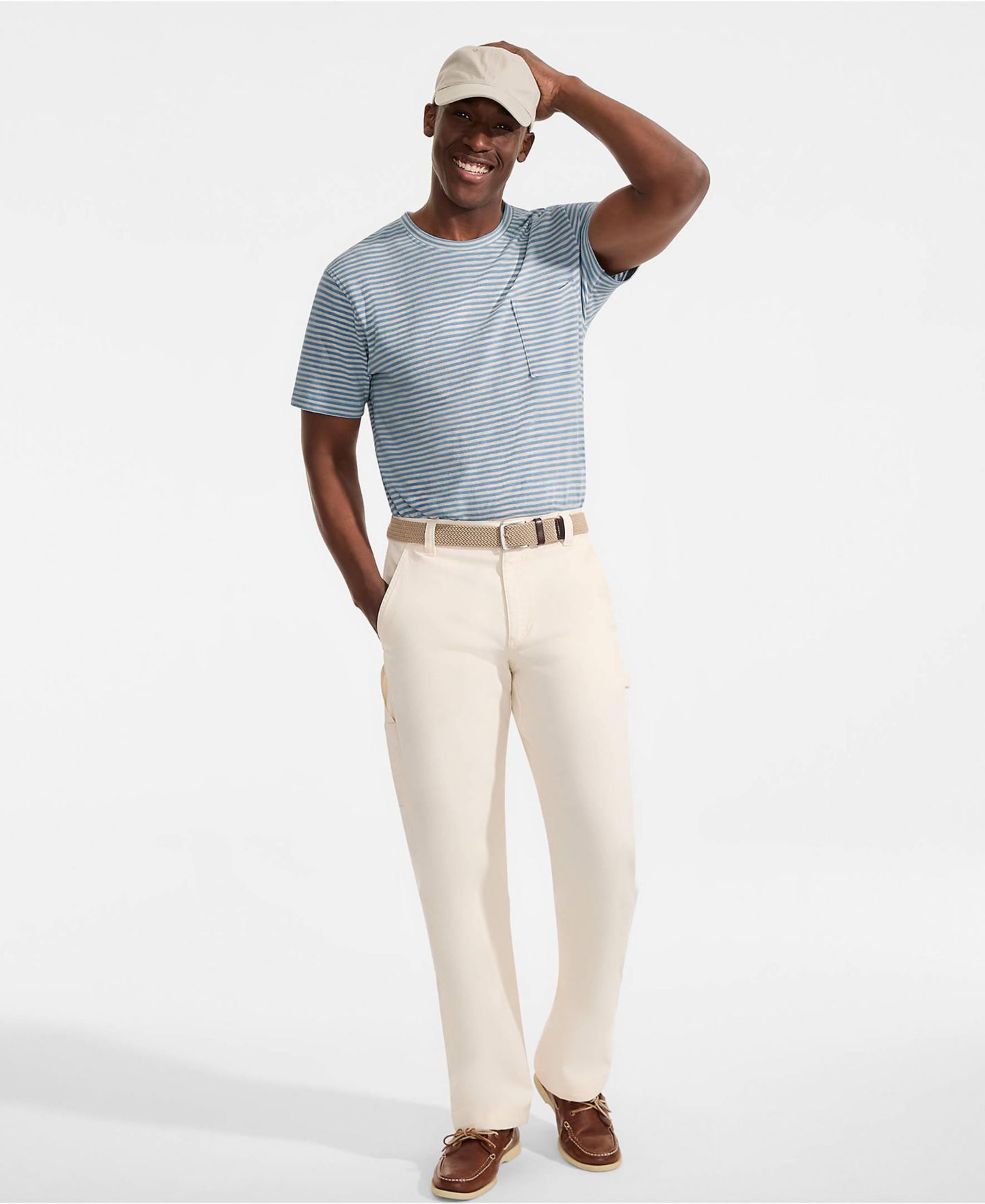 Мужская футболка Lands' End Short Sleeve Cotton Linen, цвет: Синий полосатый — фото 4