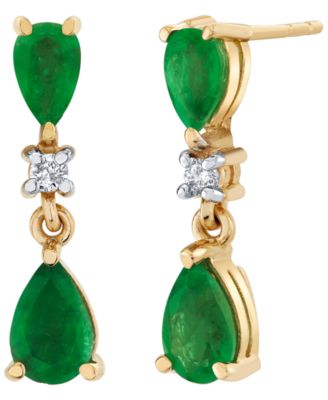 Emerald (1-1/4 ct. t.w.) and Diamond Accent Drop Earrings in 10k Yellow Gold