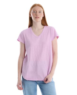 Women's Short Sleeve Shrunken V-Neck Shirttail Tee