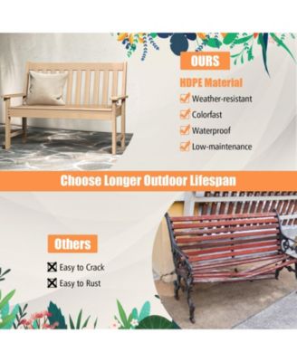 52 Inch All-Weather HDPE Outdoor Bench with Backrest and Armrests