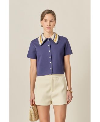 Women's Knitted Collar Button Up Top