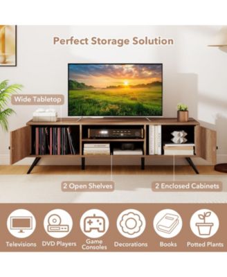 Two Door TV Stand for TVs up to 65 in with Open Shelves