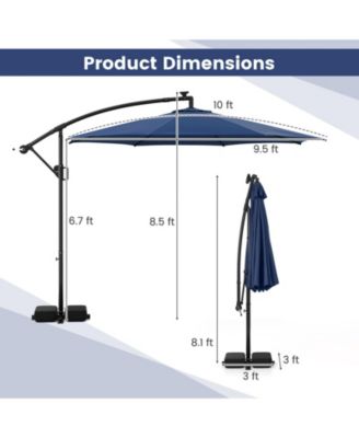 10 ft Solar Offset Hanging Umbrella with Base and LED Lights