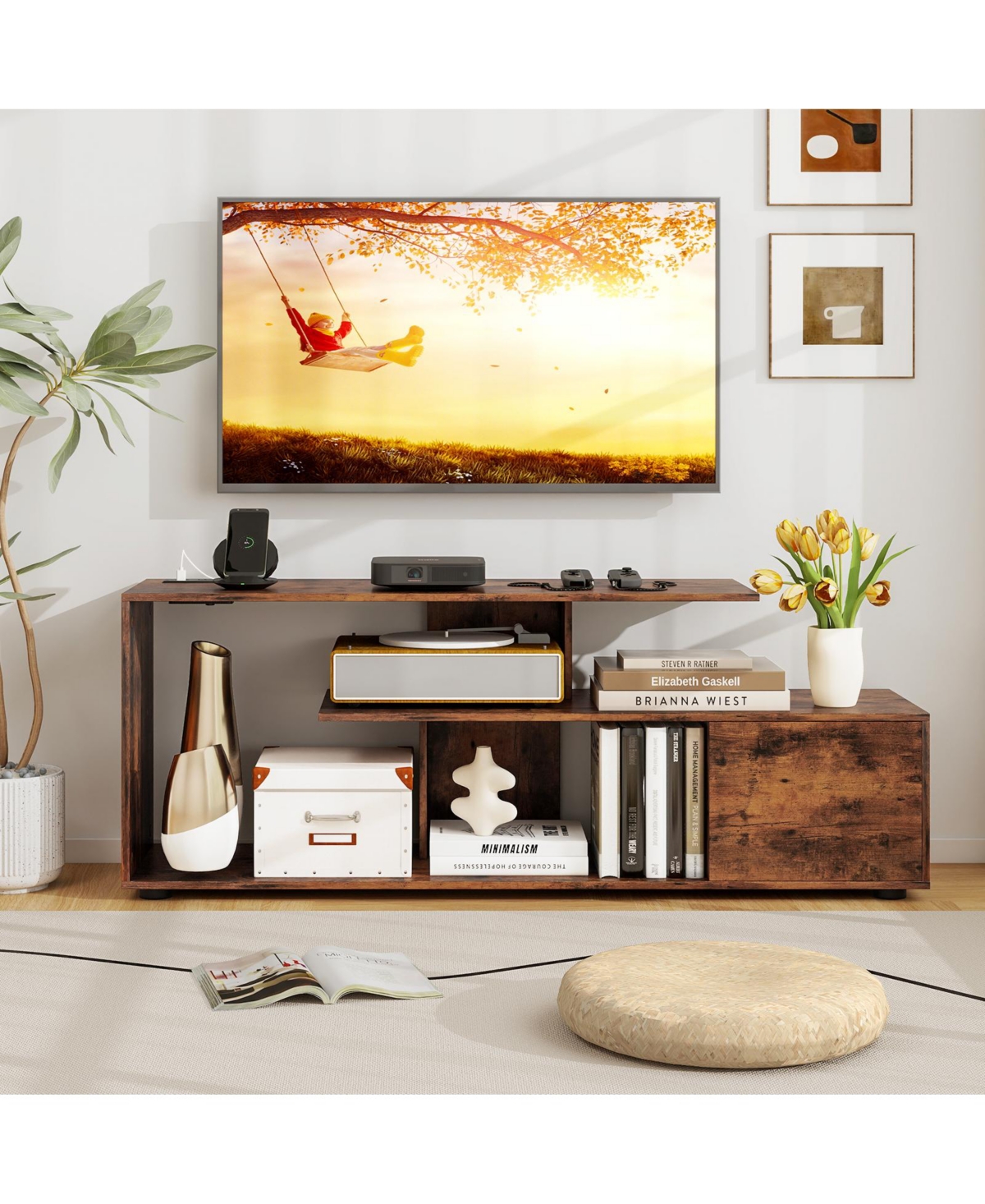 Sugift 60 in Entertainment Center Tv Stand with Built In Power Outlet