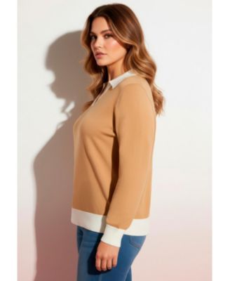 Plus Size Color Block Polo Sweater