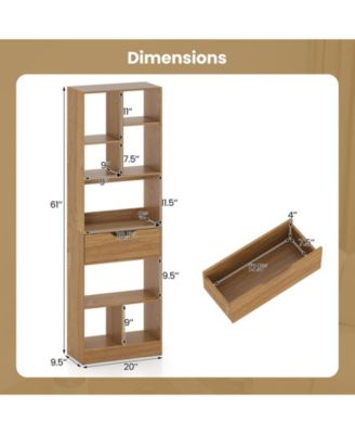 61 Inch Bookcase with Drawer and 8 Storage Compartments