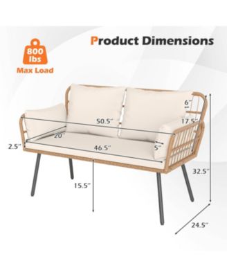 Outdoor Rattan Two Seat Chair with Cushions and Metal Legs