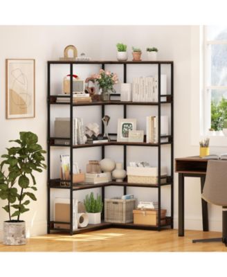 5-Tier L-Shaped Corner Bookshelf with Metal Frame