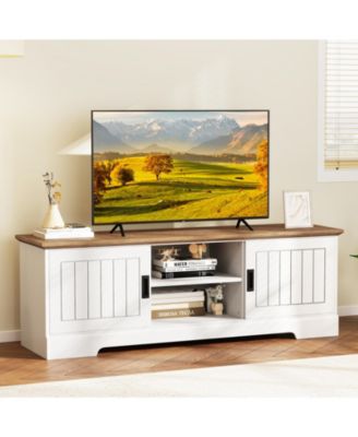 Farmhouse TV Stand for TVs up to 65 in with Sliding Doors