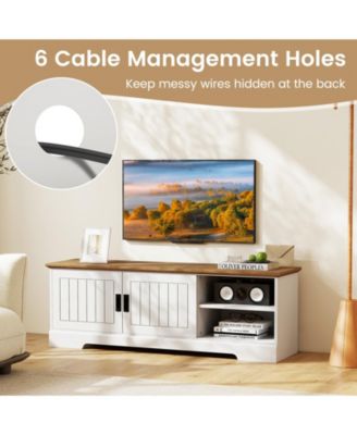 Farmhouse TV Stand for TVs up to 65 in with Sliding Doors