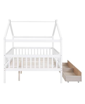 Full Size Wooden House Bed Two Drawers