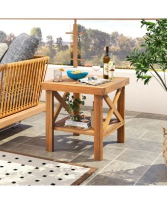 Outdoor Side Table with Storage Shelf for Small Spaces