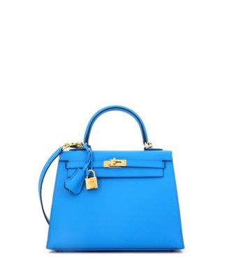 Kelly 25 Handbag Blue Epsom with Gold Hardware